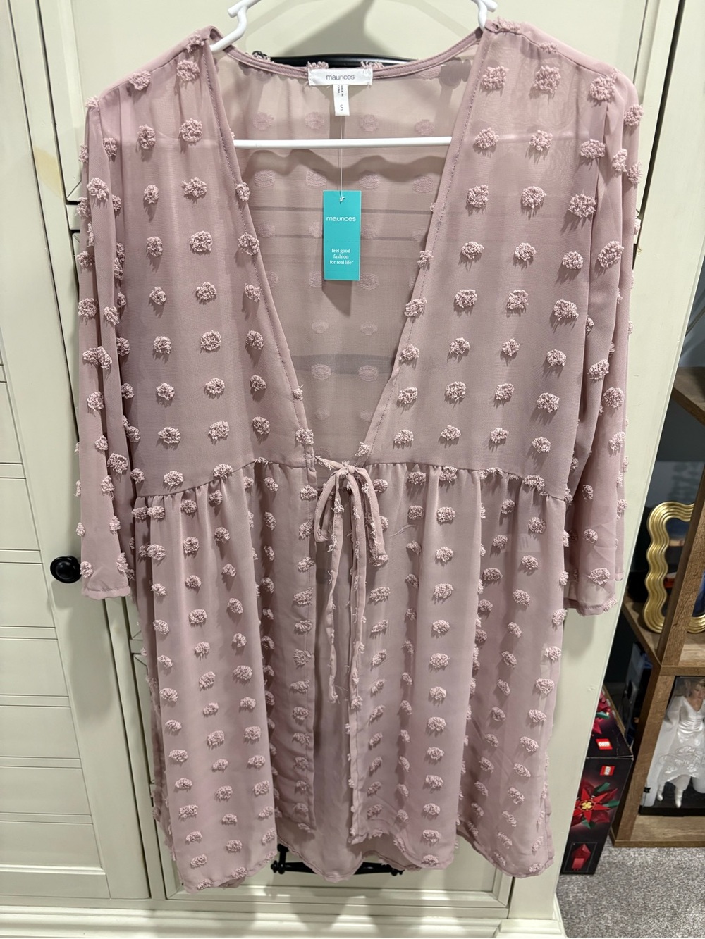 Maurices Blush Pom-Pom Tie-Front Sheer Kimono